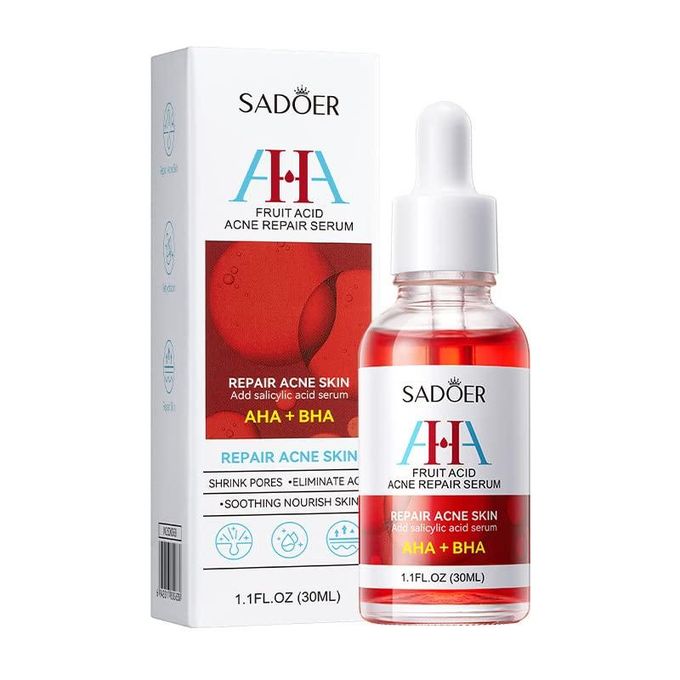 Sadoer AHA + BHA Fruit Acid Acne Repair Serum, With Salicylic Acid , Shrinks Pores, Eliminates Acne, Nourish and Smoothens Skin, Repair Acne Marks, Can Combine with Vitamin C, Moisturize, Black Heads