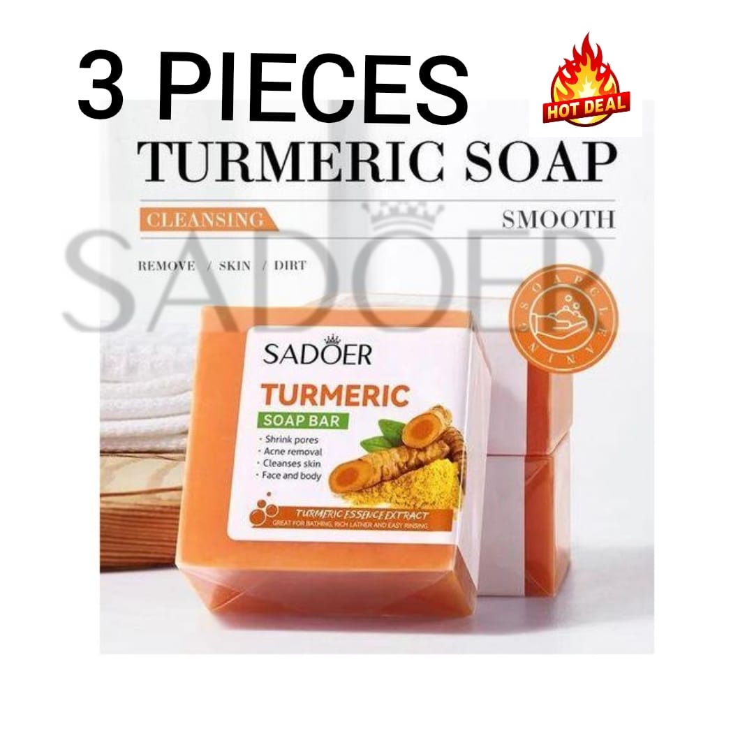 3 PIECES SADOER Turmeric Soap Bar, Hydrating Turmeric Soap Bar Skin Care for Shower, Smoothing and Cleanses Skin Face Wash Soap Face Serum, Face Wash Oily Skin Bar Soap for Face and Body