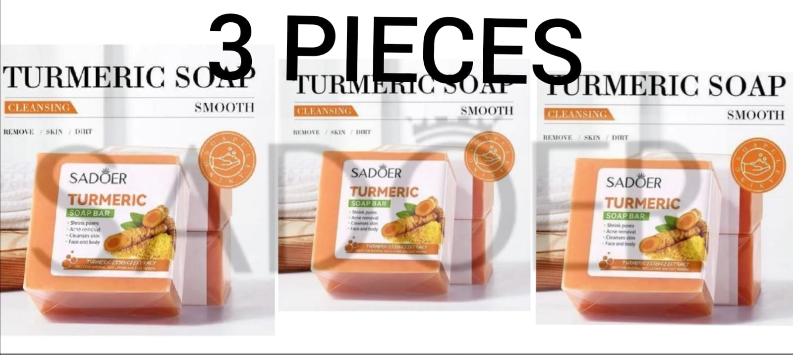 3 PIECES SADOER Turmeric Soap Bar, Hydrating Turmeric Soap Bar Skin Care for Shower, Smoothing and Cleanses Skin Face Wash Soap Face Serum, Face Wash Oily Skin Bar Soap for Face and Body