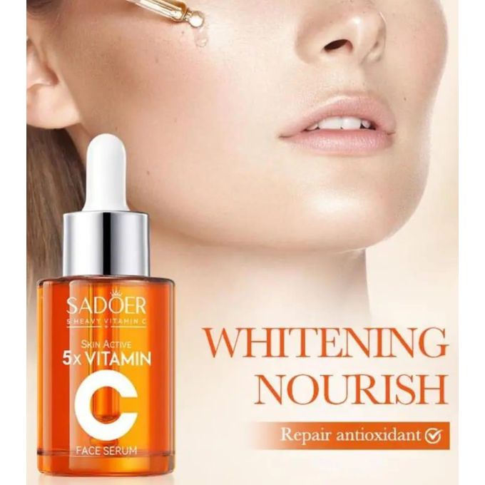 SADOER 2 in 1 Skin Active 5 x Vitamin C Serum + Complementary 5x Vitamin C Cream, For Deep Hydration, Whitening Dark Spots, Moisturizing, Skin Tone Brightening  Nourishmen+ Niacinamide anti Wrinkle