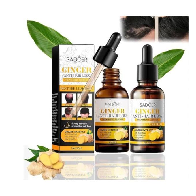 SADOER Ginger Anti Hair Loss + DERMA ROLLER Treatment Essence, Hair Growth Ginger Extract Beard Growth,Hair Growth, Anti Dandruffs Hair Moisturizing Hair Care Serum, Derma Roller Compliment In Anti Ha