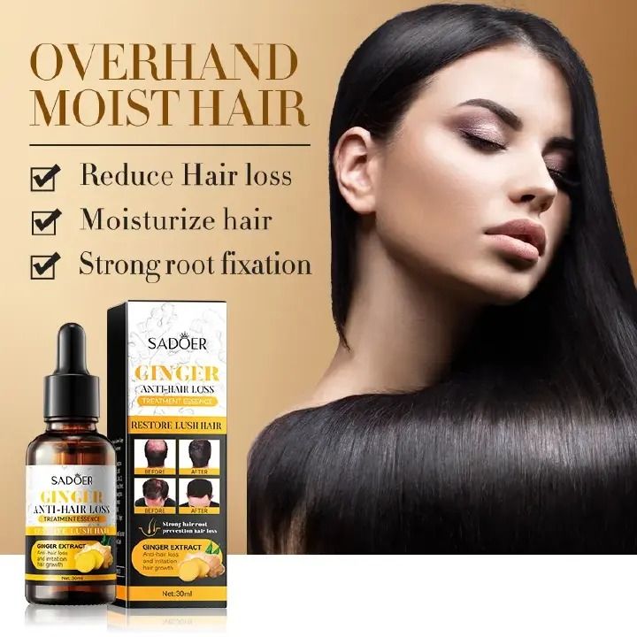 SADOER Ginger Anti Hair Loss + DERMA ROLLER Treatment Essence, Hair Growth Ginger Extract Beard Growth,Hair Growth, Anti Dandruffs Hair Moisturizing Hair Care Serum, Derma Roller Compliment In Anti Ha