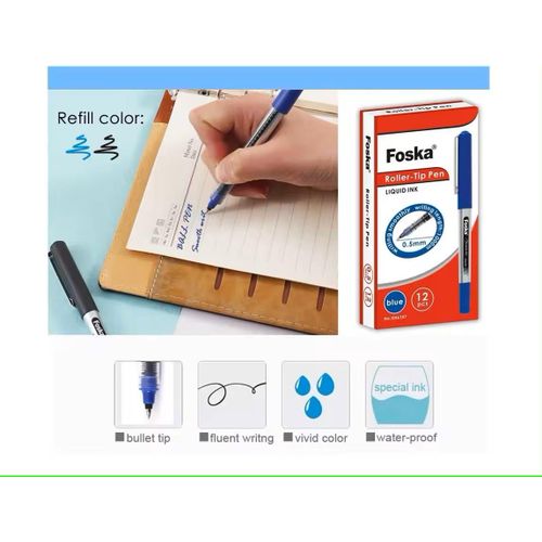 0.5mm Blue Liquid Ink Roller-tip Pen - 12Pcs