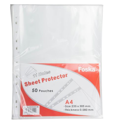 11-Hole Multipunch A4 Sheet Protector - 50 Pcs  ( Thickness 80 Microns)