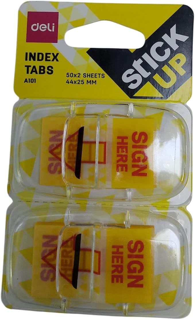 Deli Sign Here Index Tab Sticky Flags – Sign Here Flags | 50 Sheets (44x25mm) | Ideal for Office, School, and Home Use