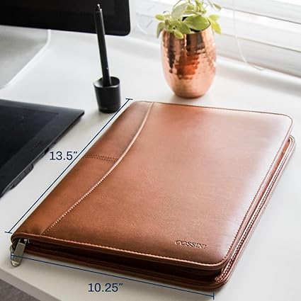 PU Leather Business Portfolio with Zipper – Padfolio All-in-One. Smartest Protective 10.1 Inch Tablet Sleeve, Presentation Slot, Solar Calculator, Card Storage, Writing Pad