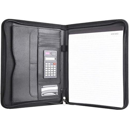 PU Leather Business Portfolio with Zipper – Padfolio All-in-One. Smartest Protective 10.1 Inch Tablet Sleeve, Presentation Slot, Solar Calculator, Card Storage, Writing Pad