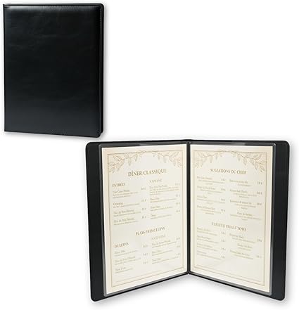 A4 Menu Folder, suitable for displaying menus, wine lists, sheet music, presentations, or important documents. Perfect for restaurants, cafes, bars, offices, and events.