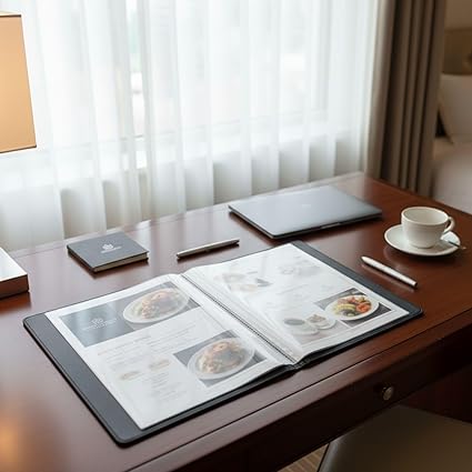 A4 Menu Folder, suitable for displaying menus, wine lists, sheet music, presentations, or important documents. Perfect for restaurants, cafes, bars, offices, and events.