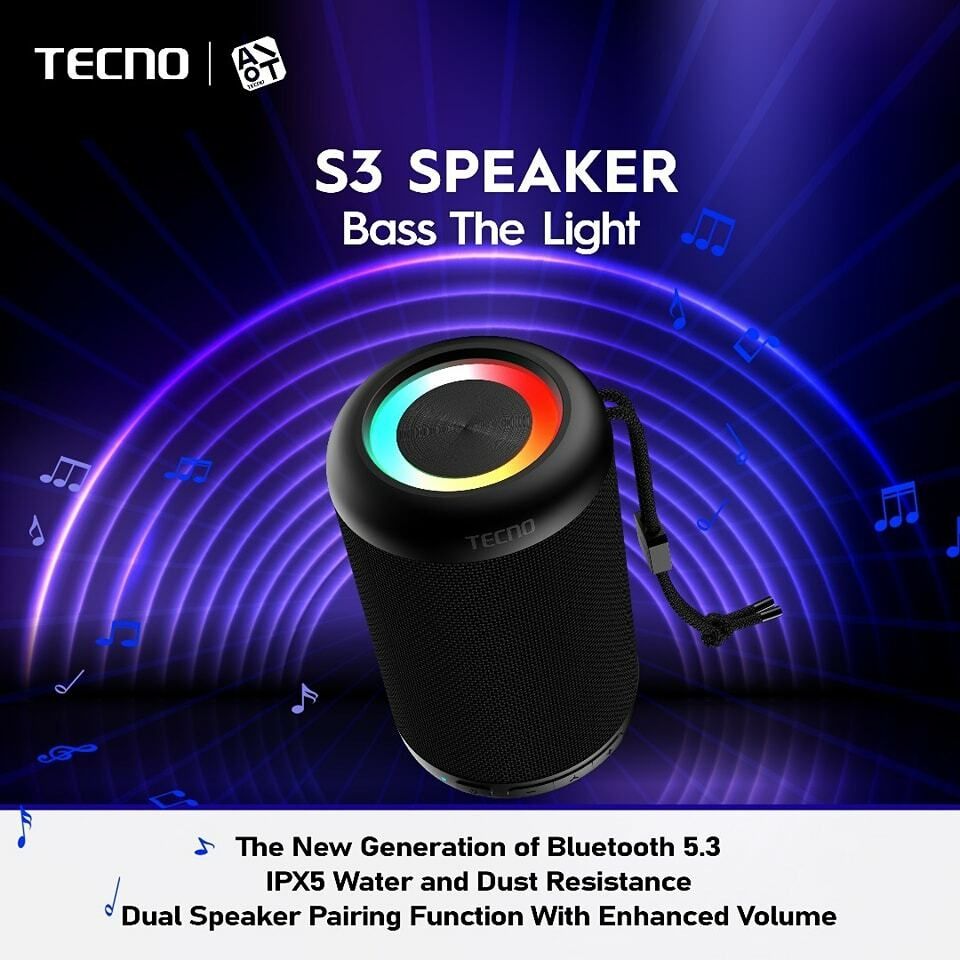Tecno Square S3 12hrs music playtime pure bass LED colourful lights speaker Wireless Bluetooth Speaker Large Volume Cool Dynamic Atmosphere Light 5.0 Portable Small Home Outdoor