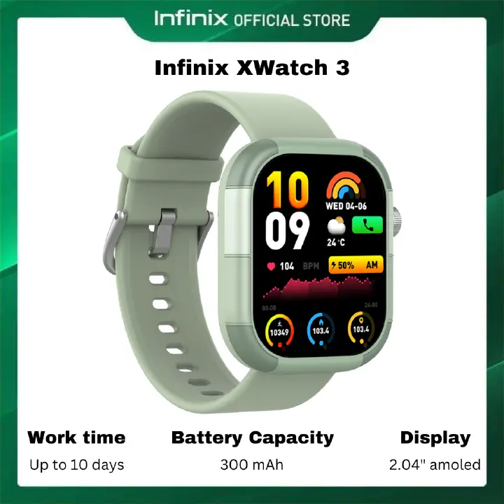 Infinix Xwatch 3 Smartwatch Clear Bluetooth Calling 7-10 days work time(BT Call Off) Waterproof IP68 My Health App Digital Crown Wireless Charge(TBD 4 1.43 AMOLED Display