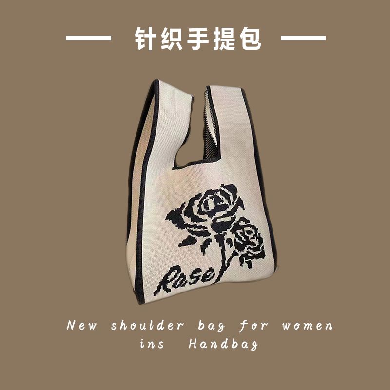 New Instagram Popular Trendy Handbag Women's Knitted Yarn Bucket Bag, Hand-held Casual Tote Bag, Lunch Box Bag