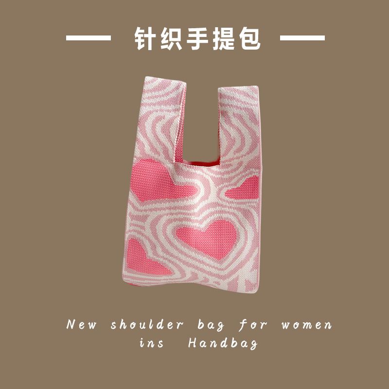 New Instagram Popular Trendy Handbag Women's Knitted Yarn Bucket Bag, Hand-held Casual Tote Bag, Lunch Box Bag