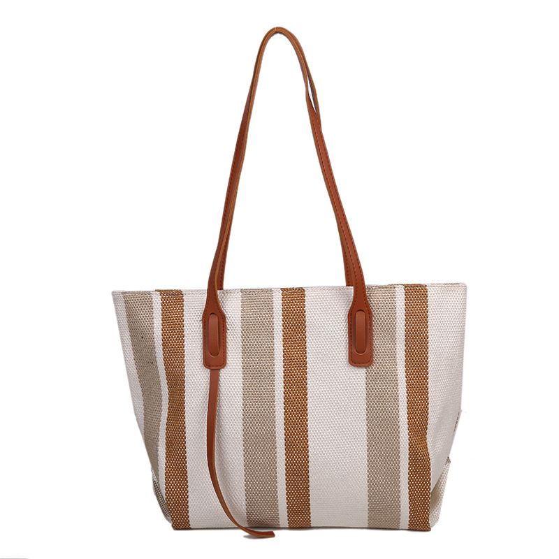 Large Capacity Women's Shoulder Bag New Simple Vertical Striped Casual Tote Bag Fashionable Handbag Sale Gift Canvas Student Handbag