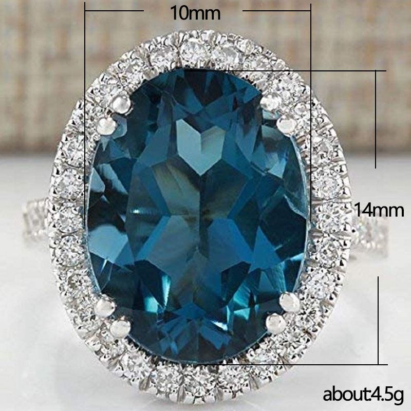 New Elegant Women's Egg Shaped Peacock Blue Zircon Ring Anniversary Celebration Big Diamond Ring for Women Gift Sales