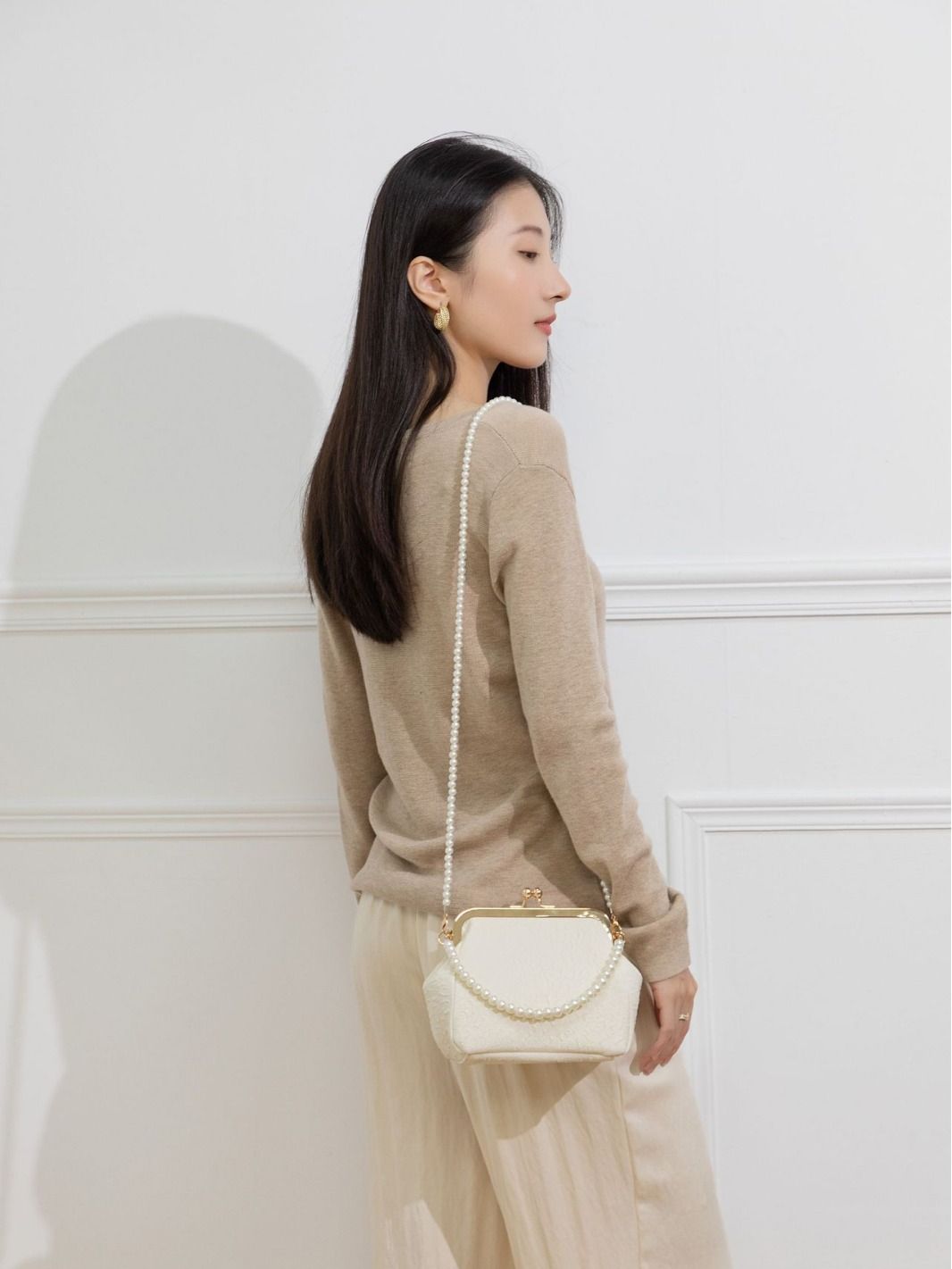 Pearl Bag New Handheld Shell Bag New Chinese Style Bag Beaded Fashion Cross Shoulder Women's Bag