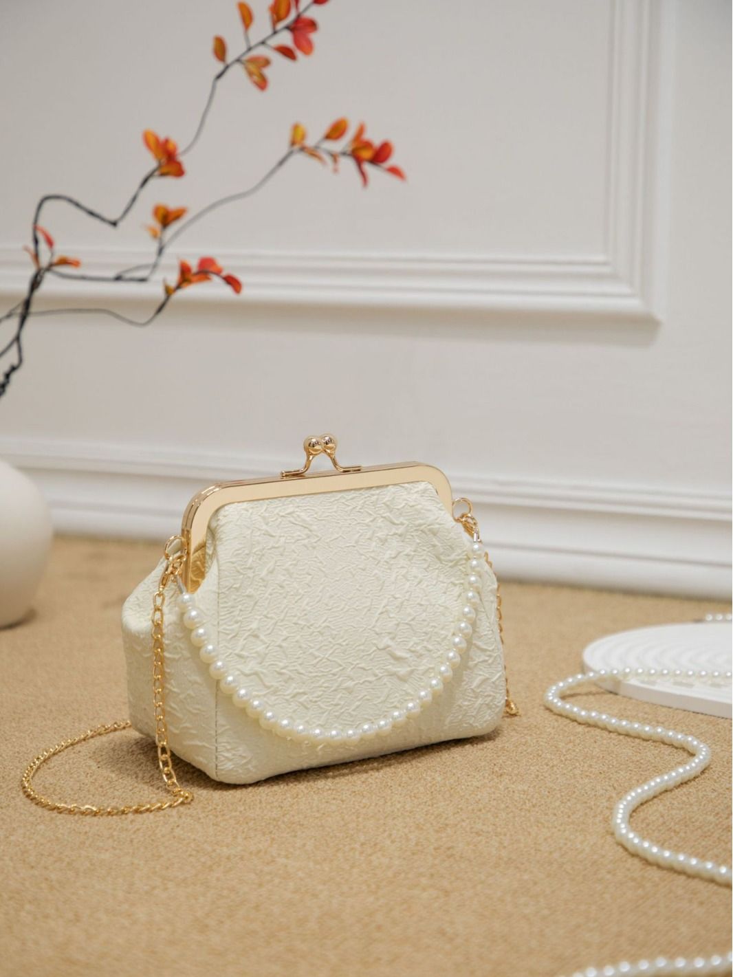 Pearl Bag New Handheld Shell Bag New Chinese Style Bag Beaded Fashion Cross Shoulder Women's Bag