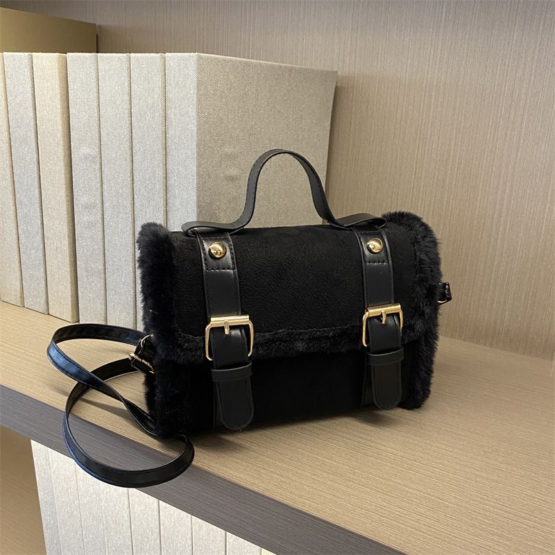 New casual plush women's crossbody bag, simple and stylish with belt design and square shape handbag totebag sholder bag
