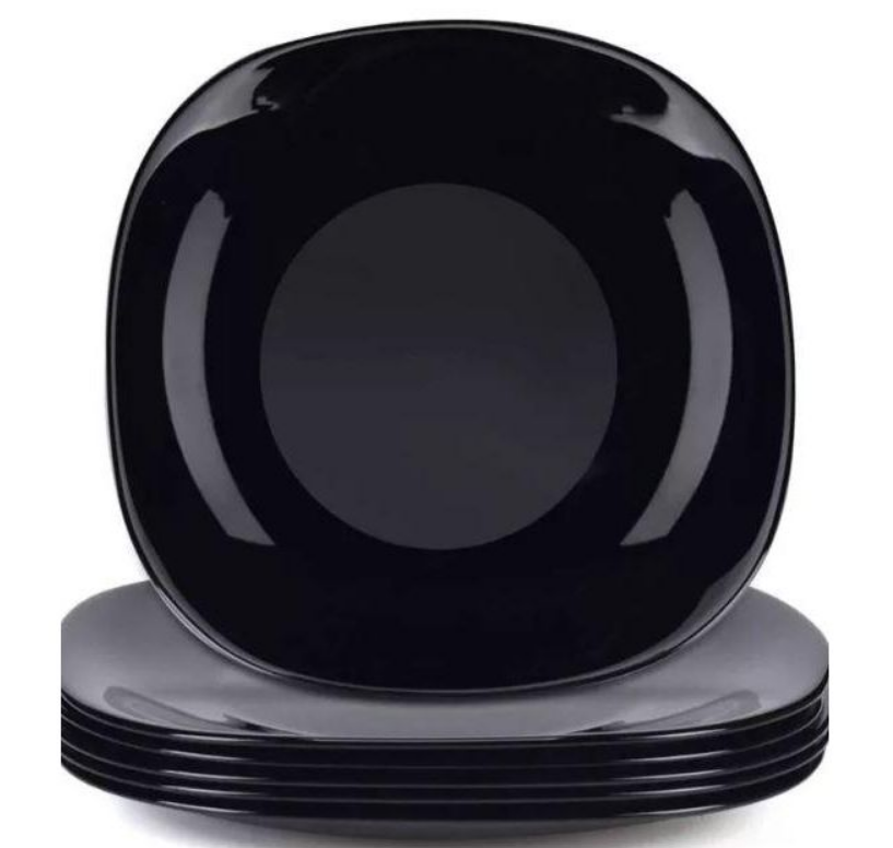 Set Of 6 Heavy Ceramic Square Dinner Plates- Black