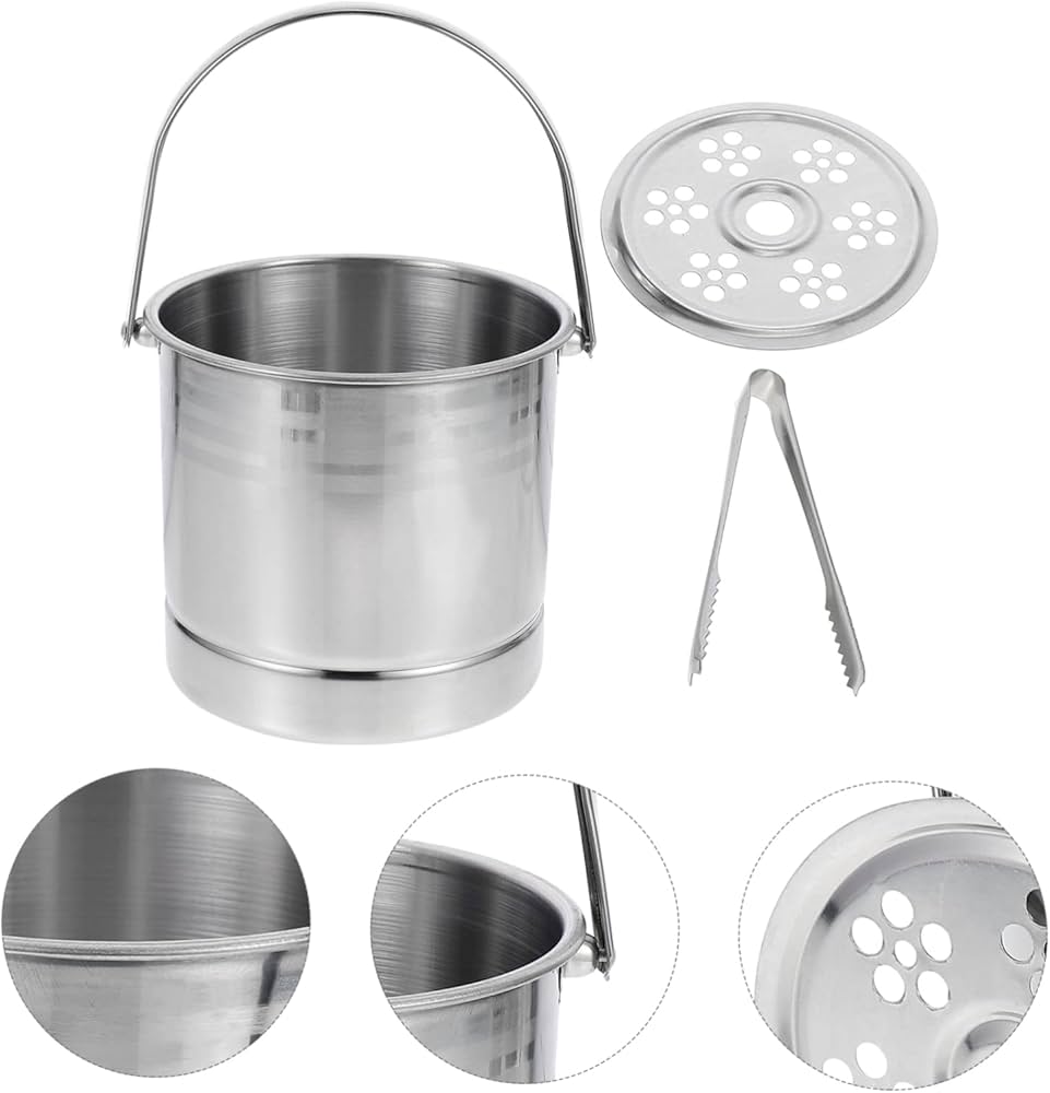 Metallic Ice cube bucket with a liquid separator plus tong