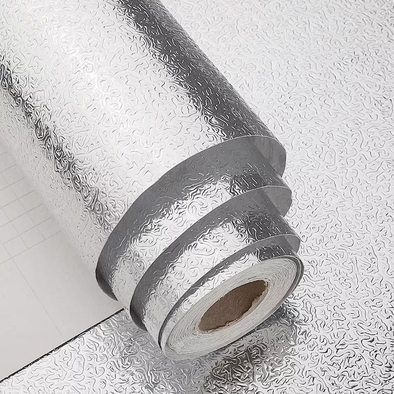 Silver Kitchen Aluminum Foil /kitchen table top mat ," Large Size Silver Stainless Steel Contact Paper Peel and Stick Aluminum Foil Sheet Wallpaper Waterproof Heat Resistant Oil Proof Wall Film