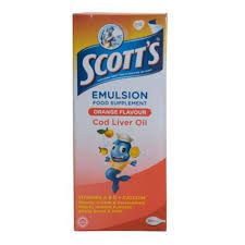 Scott's Emulsion Cod Liver Oil 100ml - blend of Cod Liver Oil contains Omega-3 fatty acids (DHA + EPA), Vitamin A, Vitamin D, and Calcium 100ml