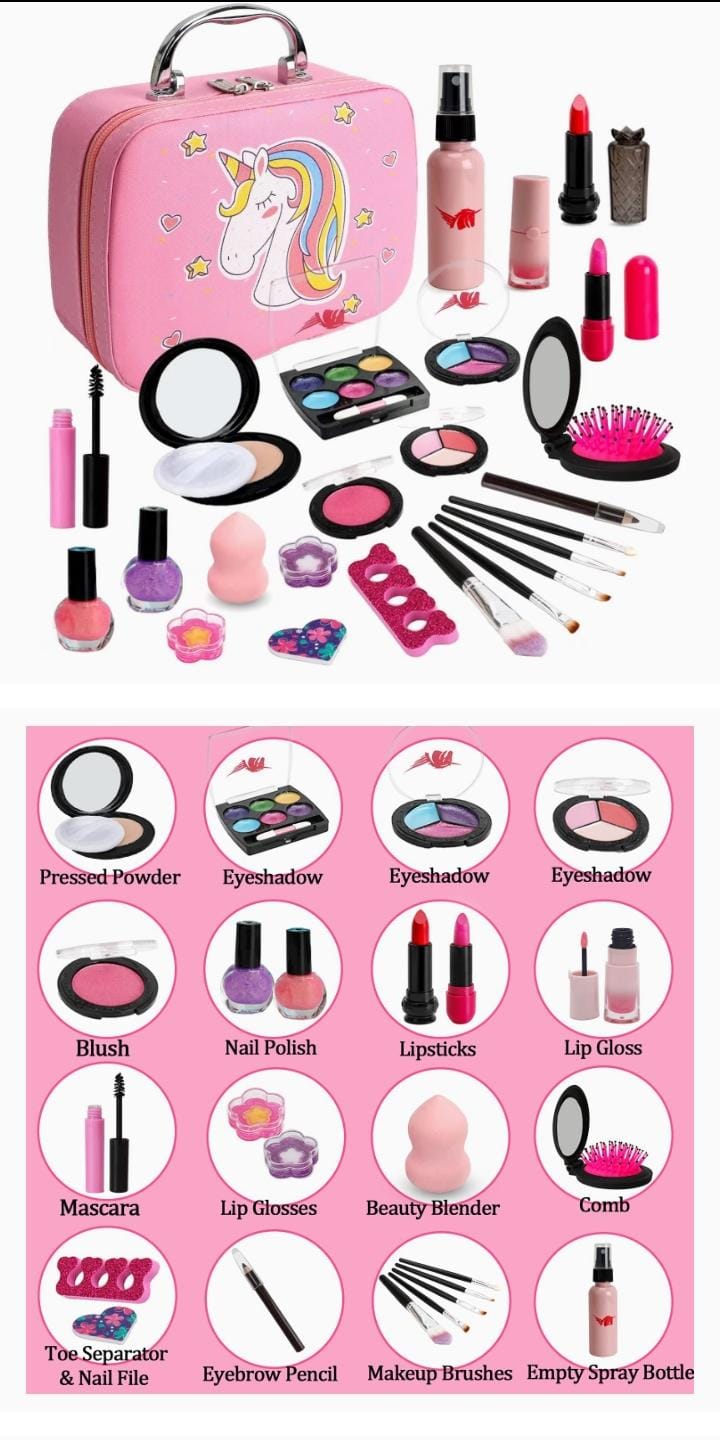 Kids real make up kit Non-toxic Makeup Set with Mirror, and DIY Beads 3+ Years Birthday gift Present Christmas Gift