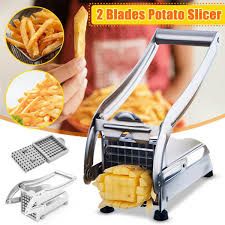 Stainless Steel French Fries Machine with 2 Blades Potato Chips Strip Cutting Cutter Maker Salad Vegetable & Potato Chipper