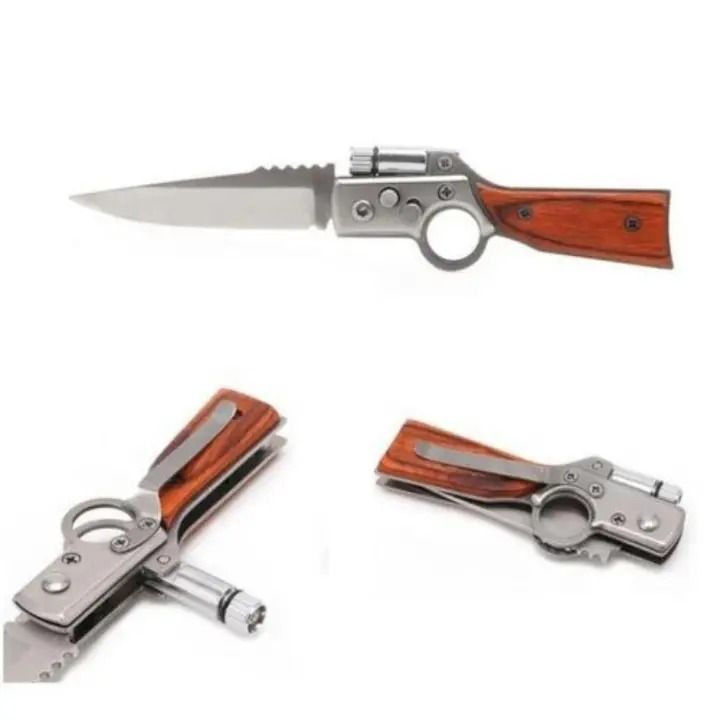 Foldable blade knife camping safety tool with a torch and portable knife