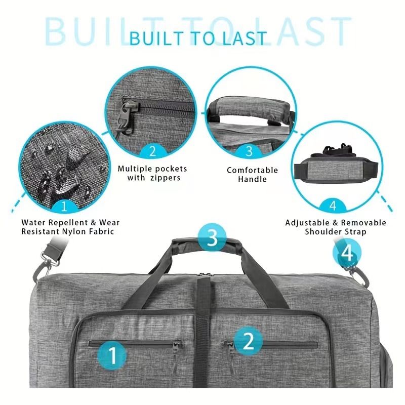 Lightweight traveling bag Foldable Sports Luggage Waterproof Duffel Bag 65L large capacity Women Men Adjustable Strap Shoe Compartment Travel Bags Gym Bag