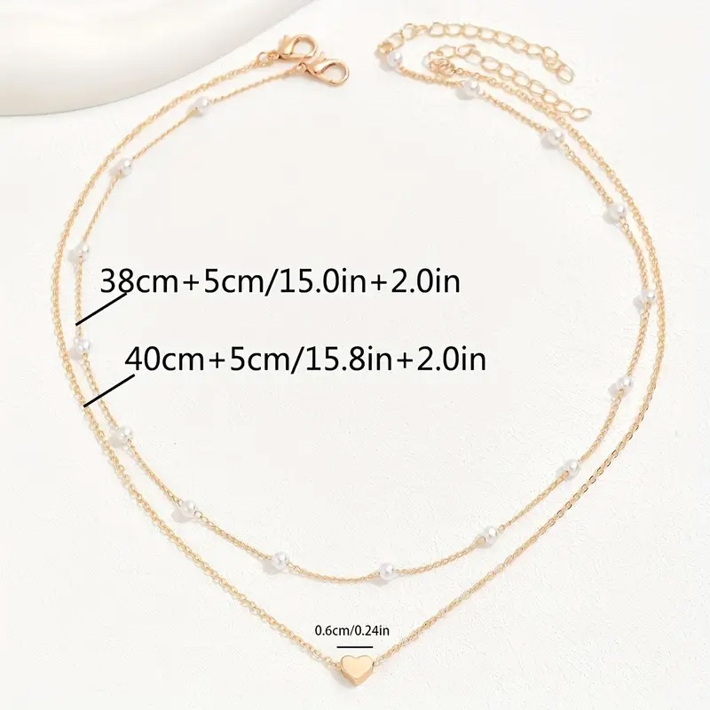 Simple Pearl Choker Necklaces for Women Fashion Double Layer Chain Small Love Heart Pendant Necklace Jewelry Gift