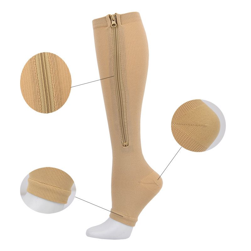 New Zipper Compression Sport Socks Varicose Vein compressive Knee High Long Socks Compression Stockings