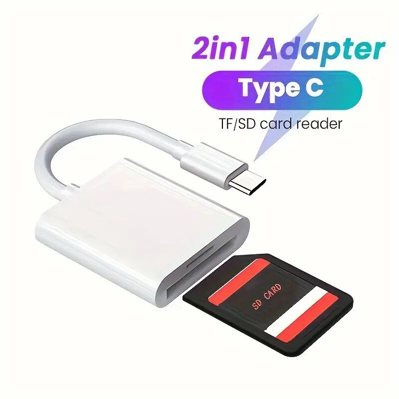 Type-C To SD Card Reader 2 In 1 Double Slot Type-C To SD/TF Card Camera Memory Card Reader Adapter For Android Phone/Tablet, Fast Transfer Photo Video