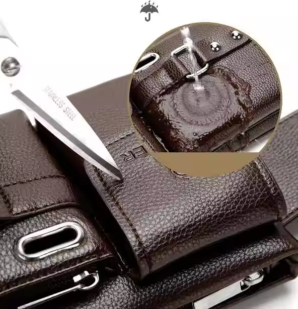 New outdoor men's PU multifunctional waist bag messenger bag waterproof casual Crossbody bag