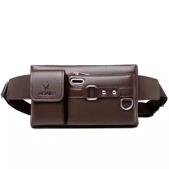 New outdoor men's PU multifunctional waist bag messenger bag waterproof casual Crossbody bag