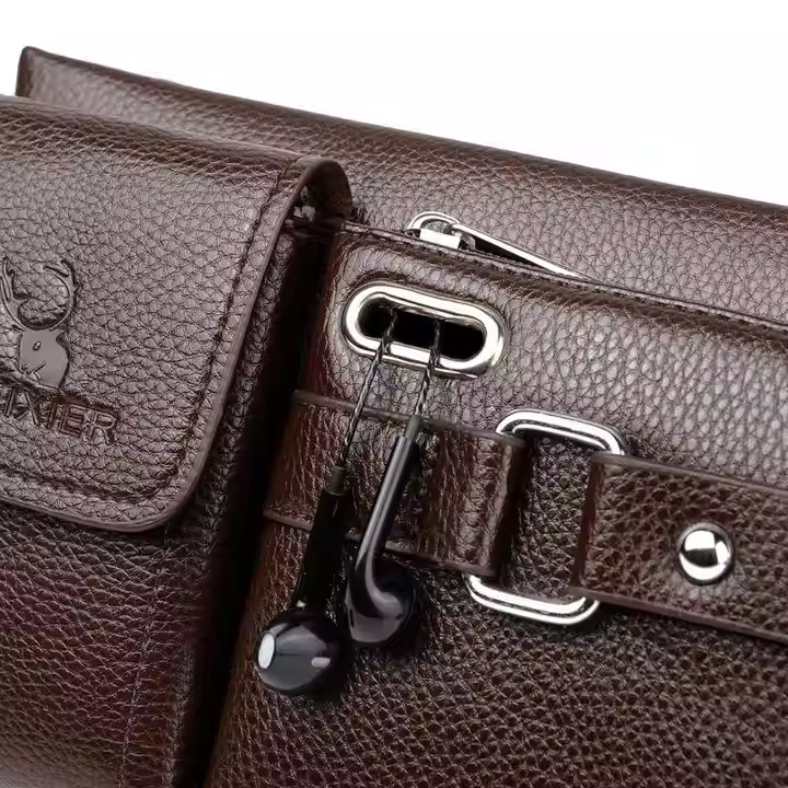 New outdoor men's PU multifunctional waist bag messenger bag waterproof casual Crossbody bag