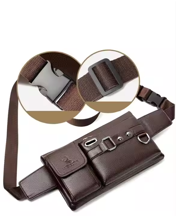 New outdoor men's PU multifunctional waist bag messenger bag waterproof casual Crossbody bag
