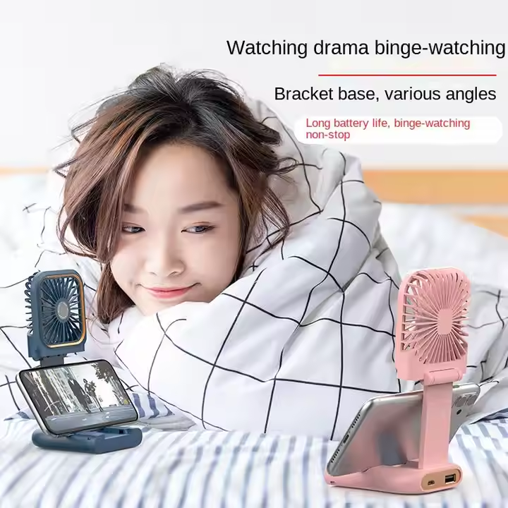 3 in 1 Portable Power Bank with foldable mini USB cooling neck fan & Phone Stand USB Rechargeable Cool Handheld Fans