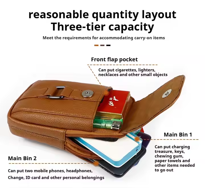 Men's PU Leather Waist Bag Crossbody Bags Mobile Belt Clip Wallet Case Cell Phone Holster Men Purse with Shoulder Strap