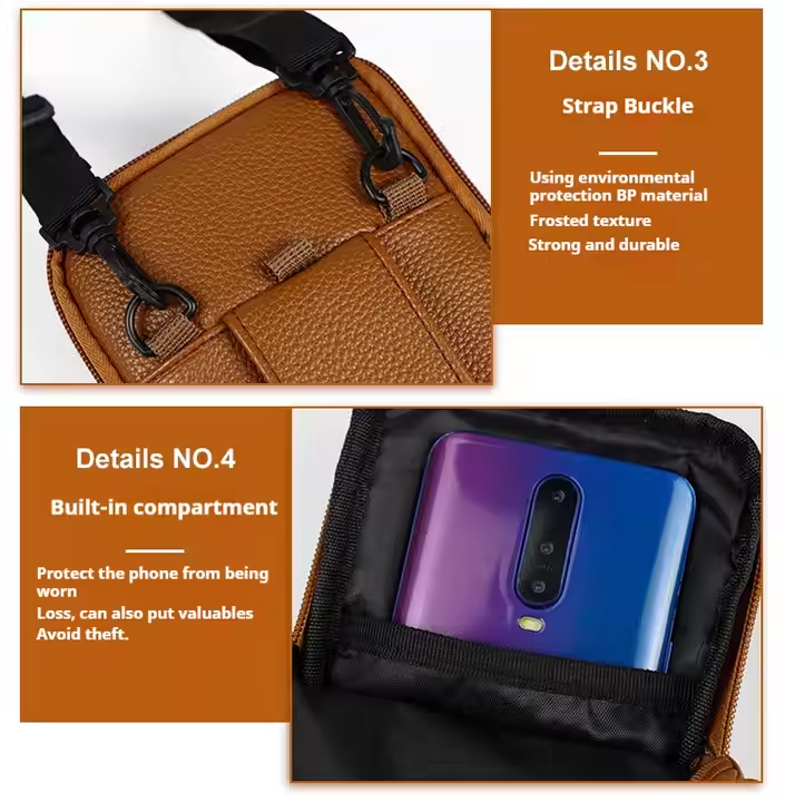 Men's PU Leather Waist Bag Crossbody Bags Mobile Belt Clip Wallet Case Cell Phone Holster Men Purse with Shoulder Strap