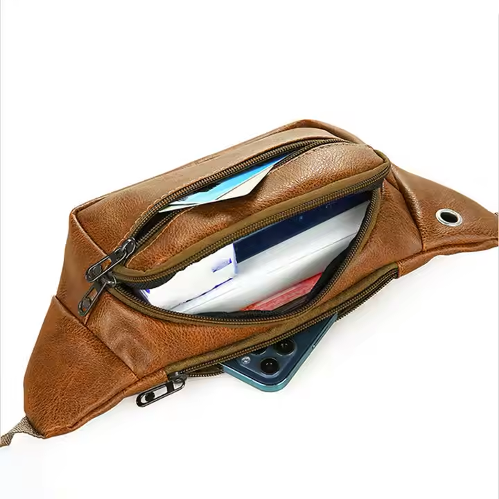 PU Leather Utility Waterproof Phone Fanny Pack Men's cross-body sling bag Antique Waist Bag