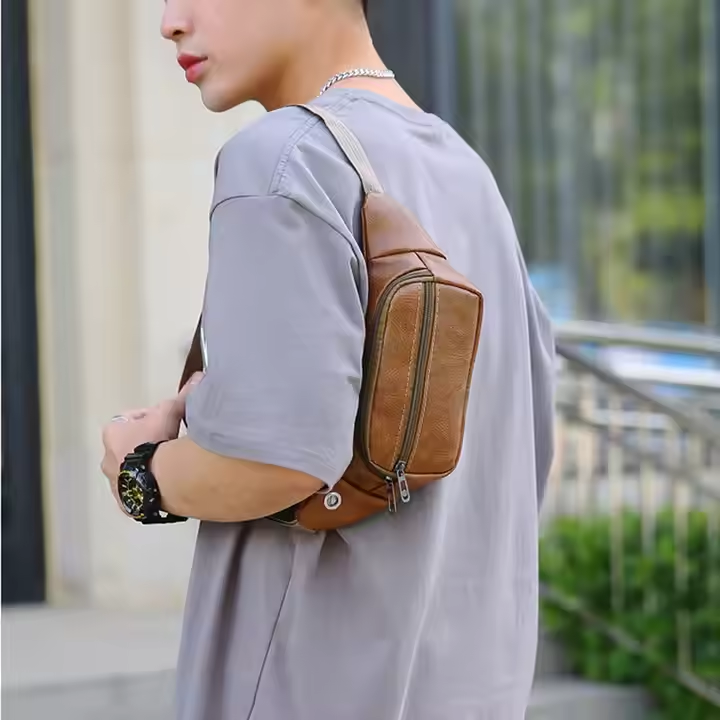PU Leather Utility Waterproof Phone Fanny Pack Men's cross-body sling bag Antique Waist Bag