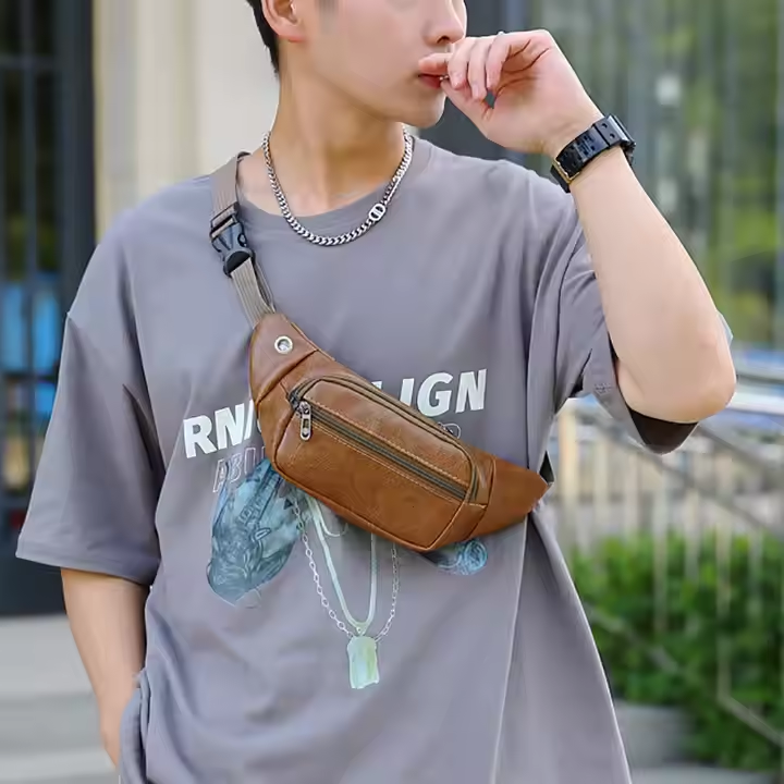 PU Leather Utility Waterproof Phone Fanny Pack Men's cross-body sling bag Antique Waist Bag