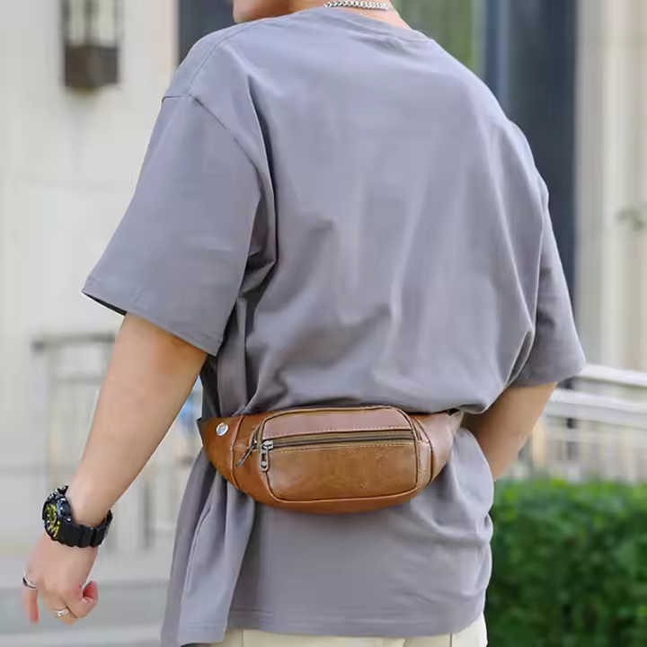 PU Leather Utility Waterproof Phone Fanny Pack Men's cross-body sling bag Antique Waist Bag