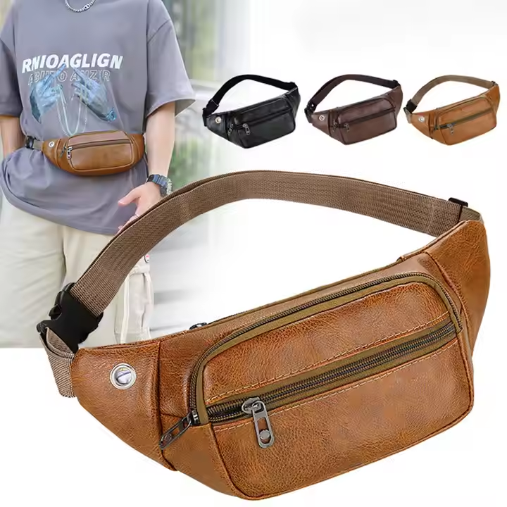 PU Leather Utility Waterproof Phone Fanny Pack Men's cross-body sling bag Antique Waist Bag