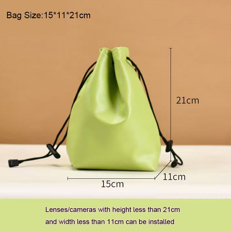 High Quality PU Leather Lens Drawstring Pouch Bag Waterproof Dust Proof Instant Camera Pouch