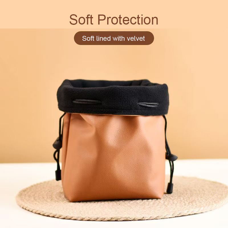 High Quality PU Leather Lens Drawstring Pouch Bag Waterproof Dust Proof Instant Camera Pouch
