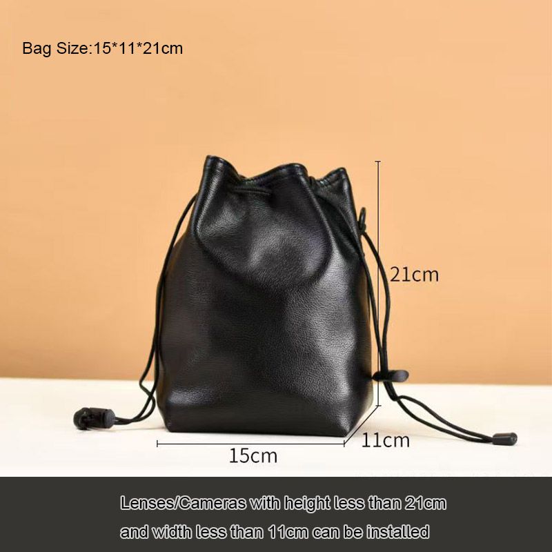 High Quality PU Leather Lens Drawstring Pouch Bag Waterproof Dust Proof Instant Camera Pouch