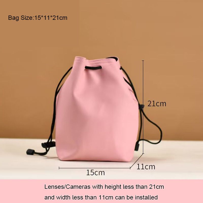 High Quality PU Leather Lens Drawstring Pouch Bag Waterproof Dust Proof Instant Camera Pouch