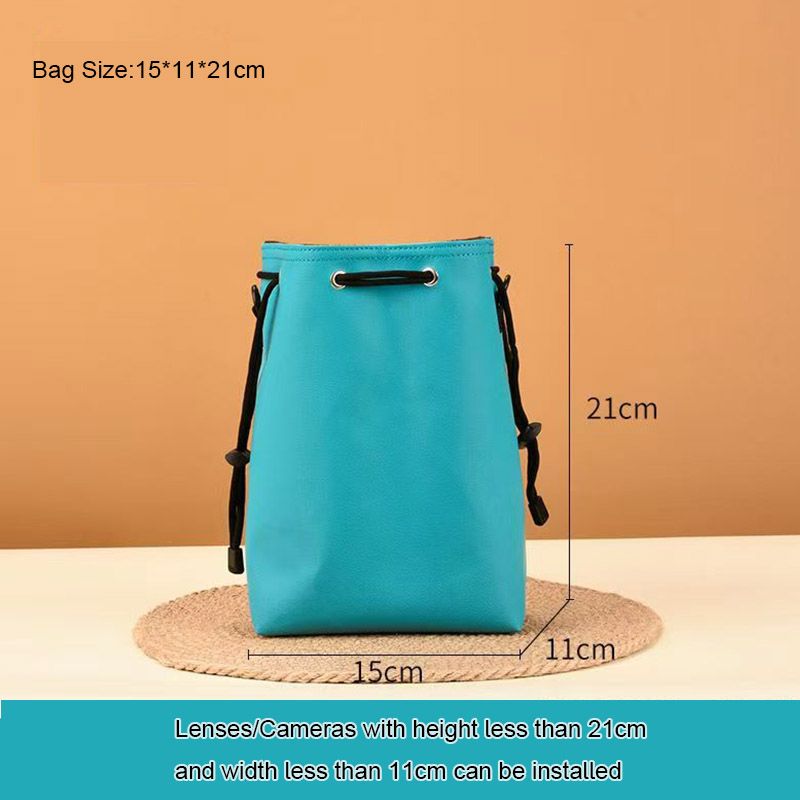 High Quality PU Leather Lens Drawstring Pouch Bag Waterproof Dust Proof Instant Camera Pouch